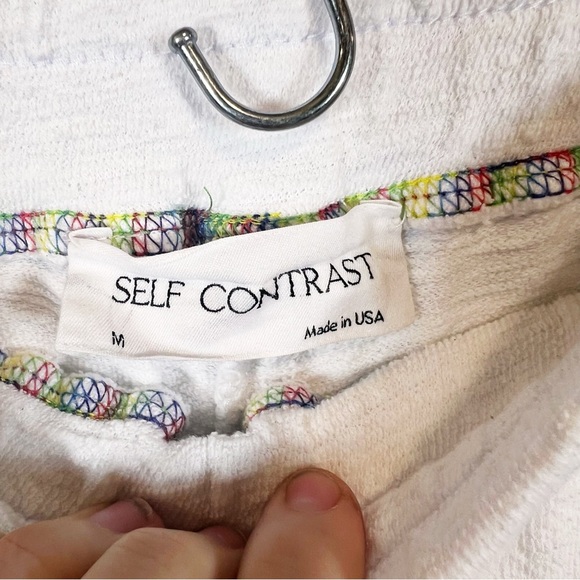 Self Contrast White Cotton Jogger Loungewear Set Sze M Colorful Embroidered Seam - Picture 11 of 13